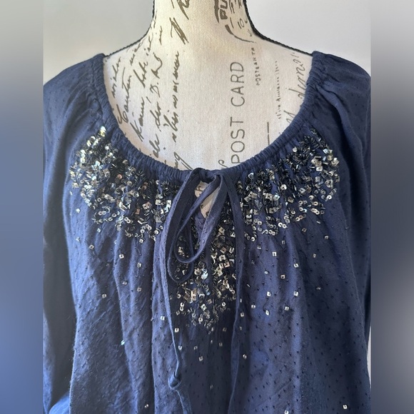 💙Charter Club Women's Blue Sequin Tie-Neck Blouse -💙 - Picture 9 of 10